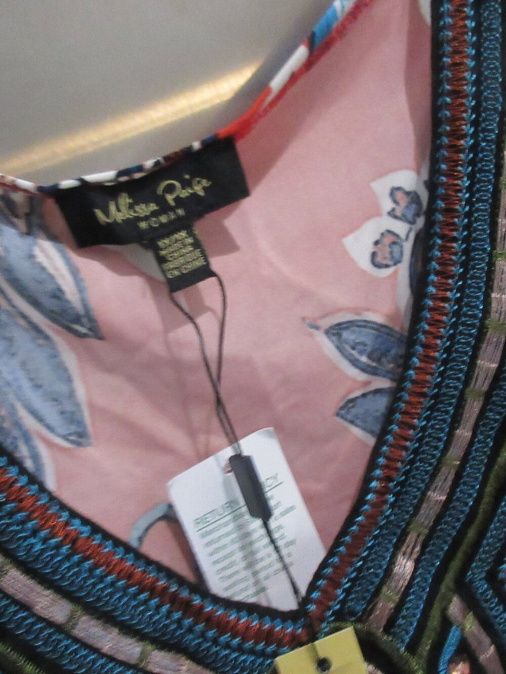 NWT Melissa Paige 1X printed pull over tunic style Boho top embroidered new - Picture 2 of 3